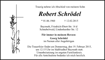 Anzeige von Robert Schrödel von Nordbayerischer Kurier