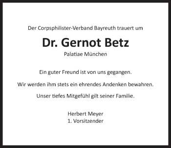 Anzeige von Gernot Betz von Nordbayerischer Kurier