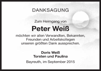 Anzeige von Peter Weiß von Nordbayerischer Kurier