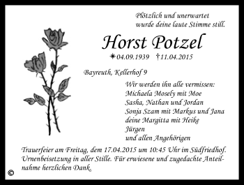 Anzeige von Horst Potzel von Nordbayerischer Kurier