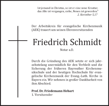 Anzeige von Friedrich Schmidt von Nordbayerischer Kurier
