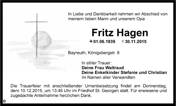 Anzeige von Fritz Hagen von Nordbayerischer Kurier