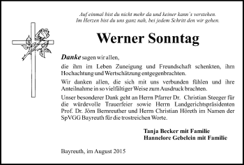 Anzeige von Werner Sonntag von Nordbayerischer Kurier