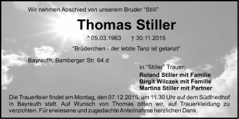 Anzeige von Thomas Stiller von Nordbayerischer Kurier