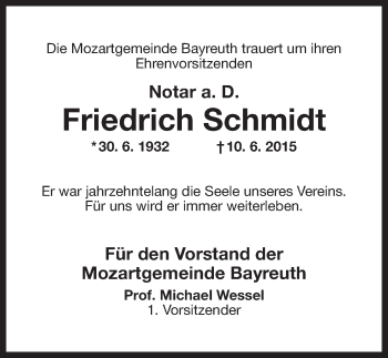 Anzeige von Friedrich Schmidt von Nordbayerischer Kurier