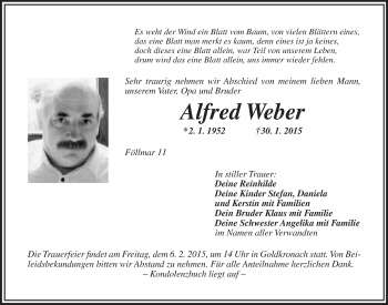 Anzeige von Alfred Weber von Nordbayerischer Kurier