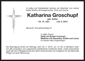 Anzeige von Katharina Groschupf von Nordbayerischer Kurier