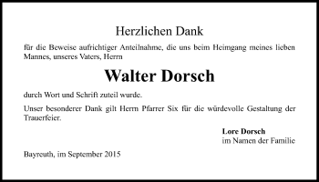 Anzeige von Walter Dorsch von Nordbayerischer Kurier
