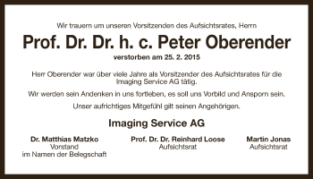 Anzeige von Peter Oberender von Nordbayerischer Kurier