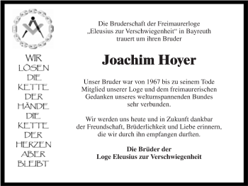 Anzeige von Joachim Hoyer von Nordbayerischer Kurier
