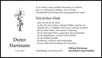 Anzeige von Dieter Hartmann von Nordbayerischer Kurier