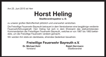 Anzeige von Horst Heling von Nordbayerischer Kurier