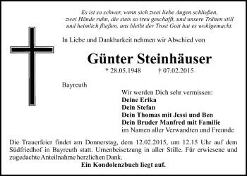 Anzeige von Günter Steinhäuser von Nordbayerischer Kurier