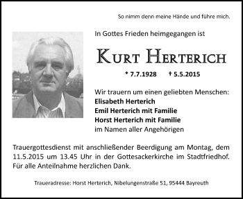 Anzeige von Kurt Herterich von Nordbayerischer Kurier