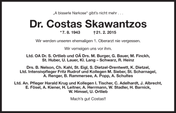 Anzeige von Costas Skawantzos von Nordbayerischer Kurier