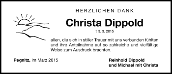 Anzeige von Christa Dippold von Nordbayerischer Kurier