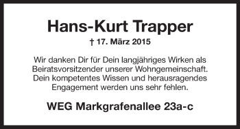 Anzeige von Hans-Kurt Trapper von Nordbayerischer Kurier