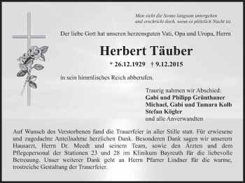 Anzeige von Herbert Täuber von Nordbayerischer Kurier