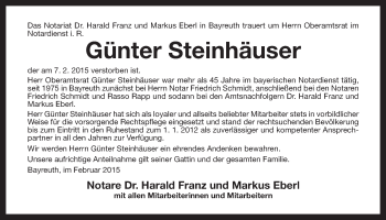 Anzeige von Günter Steinhäuser von Nordbayerischer Kurier
