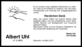 Anzeige von Albert Uhl von Nordbayerischer Kurier