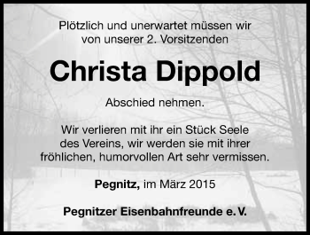 Anzeige von Christa Dippold von Nordbayerischer Kurier