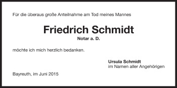 Anzeige von Friedrich Schmidt von Nordbayerischer Kurier