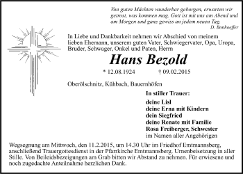 Anzeige von Hans Bezold von Nordbayerischer Kurier