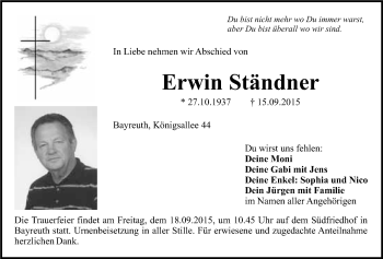 Anzeige von Erwin Ständner von Nordbayerischer Kurier