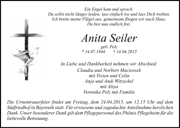 Anzeige von Anita Seiler von Nordbayerischer Kurier