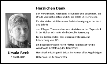 Anzeige von Ursula Beck von Nordbayerischer Kurier