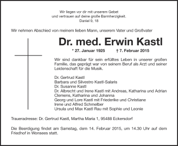 Anzeige von Erwin Kastl von Nordbayerischer Kurier
