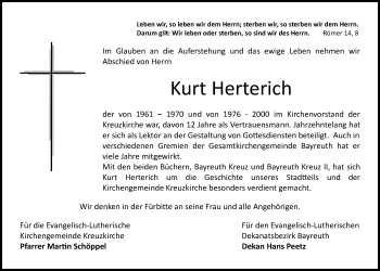 Anzeige von Kurt Herterich von Nordbayerischer Kurier