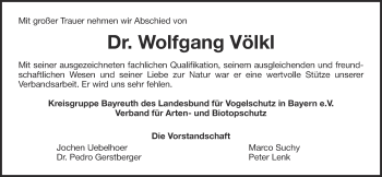 Anzeige von Wolfgang Völkl von Nordbayerischer Kurier