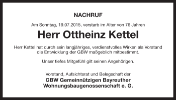 Anzeige von Ottheinz Kettel von Nordbayerischer Kurier