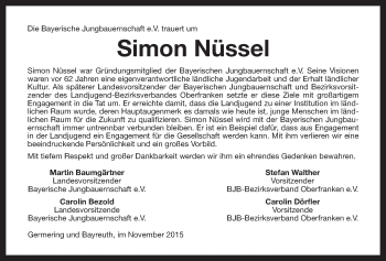 Anzeige von Simon Nüssel von Nordbayerischer Kurier
