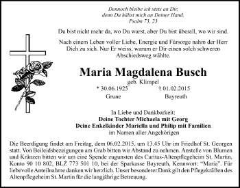 Anzeige von Maria Magdalena Busch von Nordbayerischer Kurier