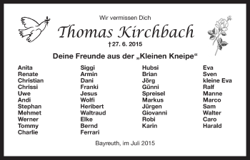 Anzeige von Thomas Kirchbach von Nordbayerischer Kurier