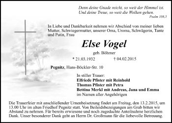 Anzeige von Else Vogel von Nordbayerischer Kurier