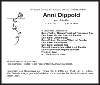 Anzeige von Anni Dippold von Nordbayerischer Kurier