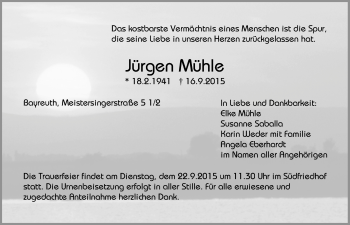 Anzeige von Jürgen Mühle von Nordbayerischer Kurier