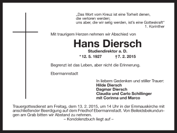 Anzeige von Hans Diersch von Nordbayerischer Kurier