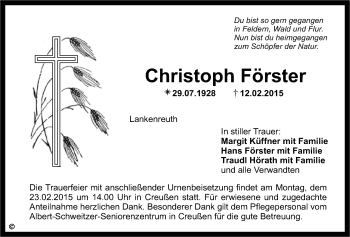Anzeige von Christoph Förster von Nordbayerischer Kurier