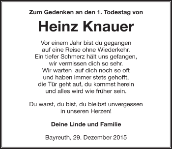 Anzeige von Heinz Knauer von Nordbayerischer Kurier