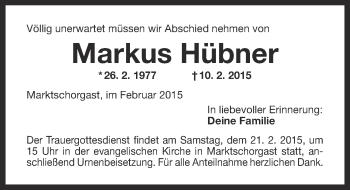 Anzeige von Markus Hübner von Nordbayerischer Kurier