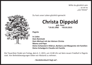 Anzeige von Christa Dippold von Nordbayerischer Kurier