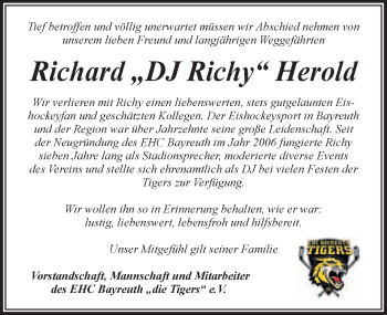 Anzeige von Richard Herold von Nordbayerischer Kurier