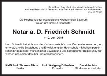 Anzeige von Friedrich Schmidt von Nordbayerischer Kurier