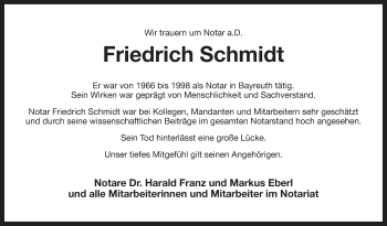 Anzeige von Friedrich Schmidt von Nordbayerischer Kurier