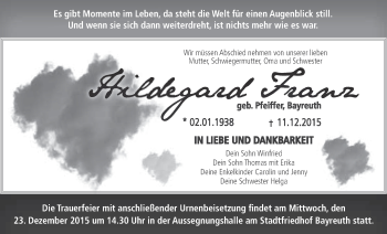 Anzeige von Hildegard Franz von Nordbayerischer Kurier