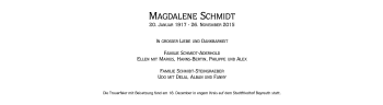 Anzeige von Magdalene Schmidt von Nordbayerischer Kurier